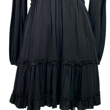 Forever 21 Black V Neck Long Sleeve Ruffle Tiered Fit & Flare Mini Dress Size S