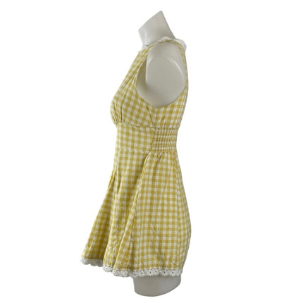 Sky to Moon Gingham Check Plaid Boat Neck Sleeveless Mini Tank Jumpsuit Romper M