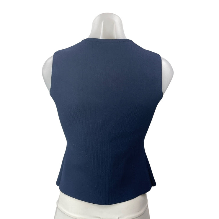 Zara Women's Blue Sleeveless Ribbed Knit V Neck Button Down Vest Blouse Top S