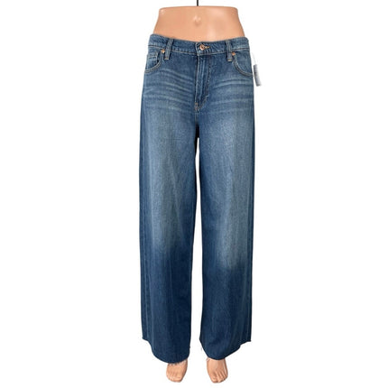 NEW GAP Raw Hem Mid Rise Baggy Palazzo Straight Wide Leg Denim Jeans Pants Sz 27