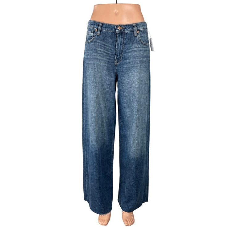 NEW GAP Raw Hem Mid Rise Baggy Palazzo Straight Wide Leg Denim Jeans Pants Sz 27