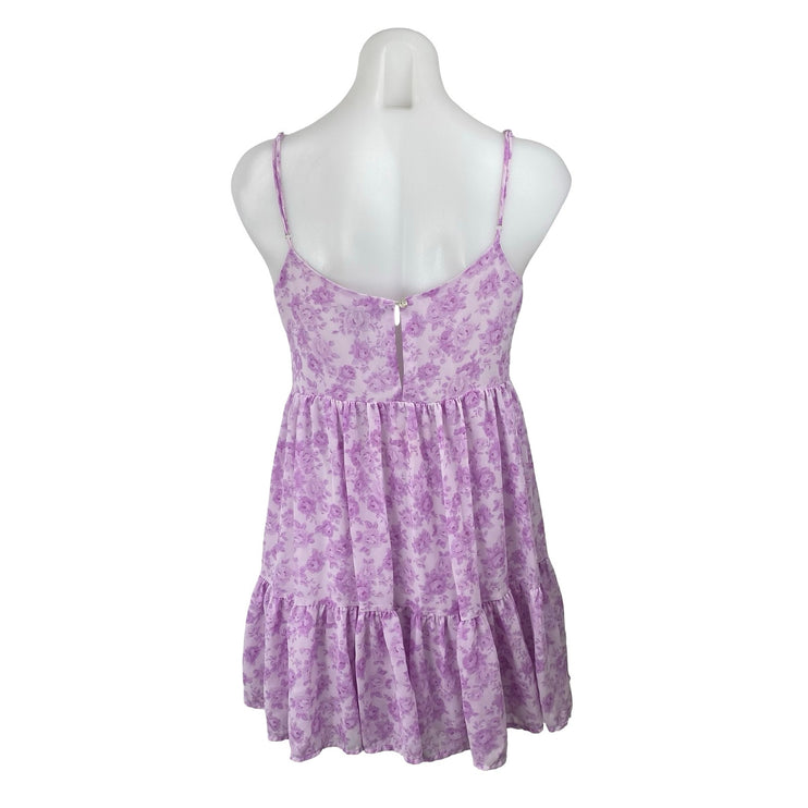 Forever 21 Purple Lilac Floral Sleeveless Cami Tiered A Line Mini Dress Size S