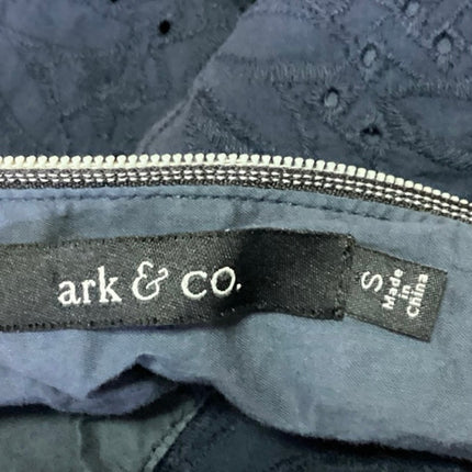 Ark & Co Navy Blue Yellow Zip Up Floral Embroidered Pleated Mini A Line Dress S