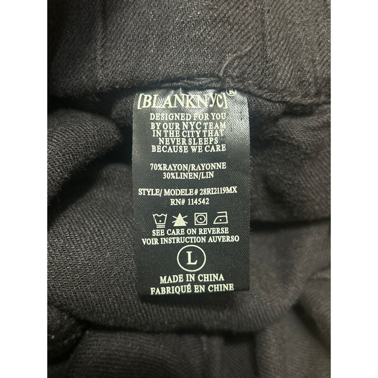 Blank NYC  Black Linen High Rise Drawstring Paperbag Wide Leg Trousers Pants L