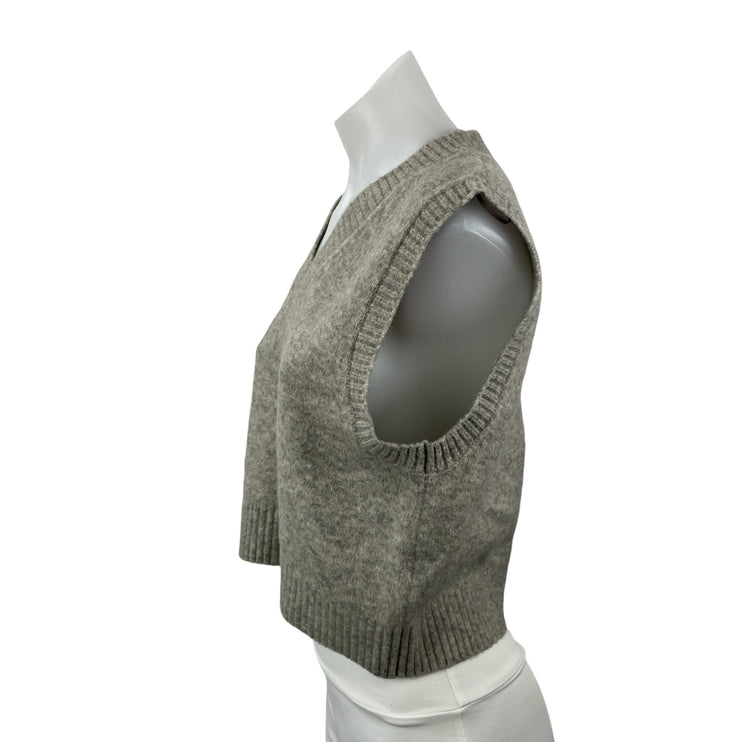 Zara Women's Gray Wool Sleeveless V Neck Crop Tank Waistcoat Sweater Vest Top S