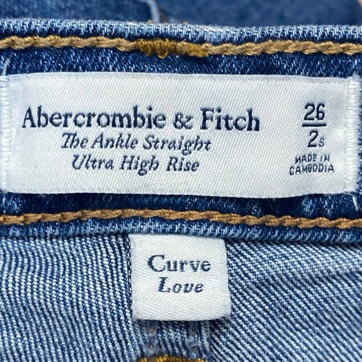 Abercrombie & Fitch Ankle Straight Ultra High Rise Distressed Denim Jeans Sz 26