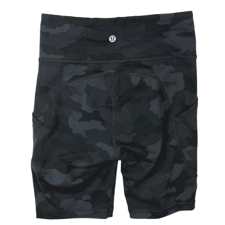 Lululemon Black Camo Mid Rise Pull On Stretch Workout Athletic Bike Short Size 4