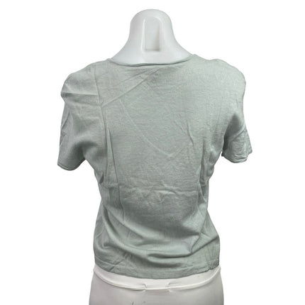 Linda Allard Ellen Tracy Gray 100% Cashmere V Neck Short Sleeve Tee Top Size L