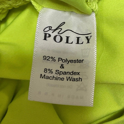 Oh Polly Neon Green Off-shoulder Ruched Tie Long Sleeve Mini Bodycon Dress Sz 4
