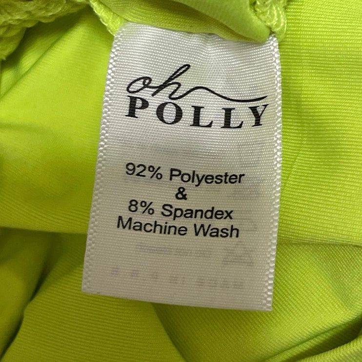 Oh Polly Neon Green Off-shoulder Ruched Tie Long Sleeve Mini Bodycon Dress Sz 4
