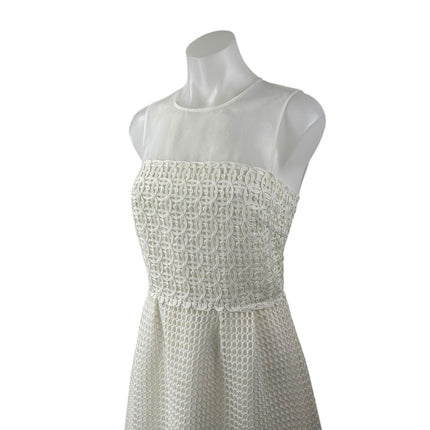 French Connection Glacier Wave White Sleeveless Mesh Fit & Flare Mini Dress Sz 6