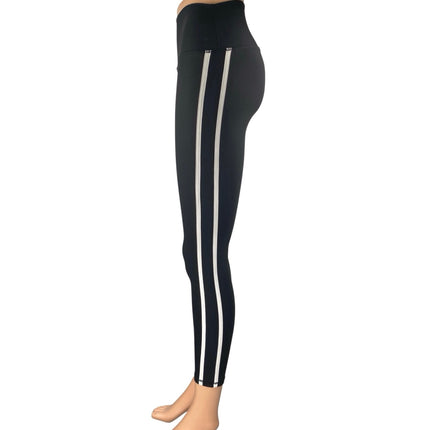 First Division Black White Side Stripe Ribbed Knit Mid Rise Leggings Pants Sz XS