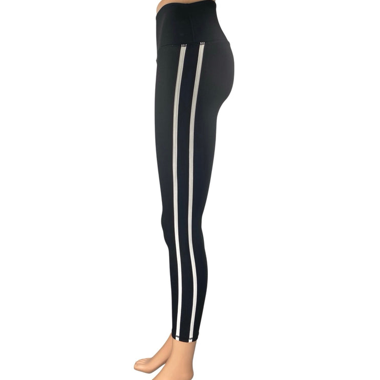First Division Black White Side Stripe Ribbed Knit Mid Rise Leggings Pants Sz XS