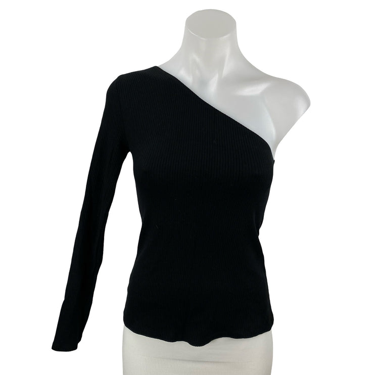 Reformation Stewart Womens Black Ribbed Knit One Shoulder Sculpt Crop Top Size S