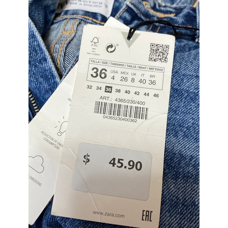 NEW Zara Women's Blue Distressed High Waisted Straight Leg Denim Jeans Size 4