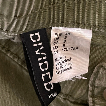 H&M Women's Olive Green High Rise Wide Leg Baggy Cargo Trousers Pants Size 8
