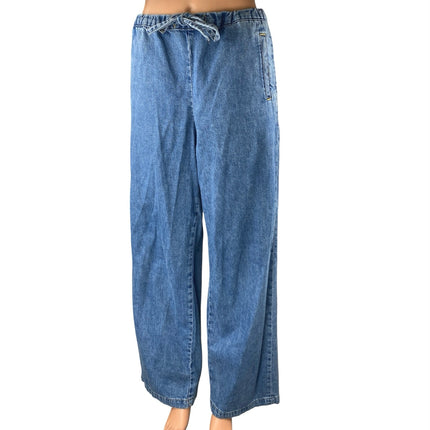 Zara Women's Blue High Waisted Tie Waist Wide Leg Baggy Denim Jeans Size S