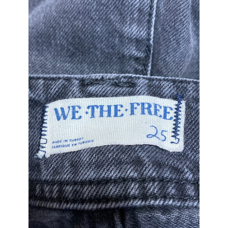 Free People Women's Black High Waist Baggy Flare Wide Leg Denim Jeans Pants 25