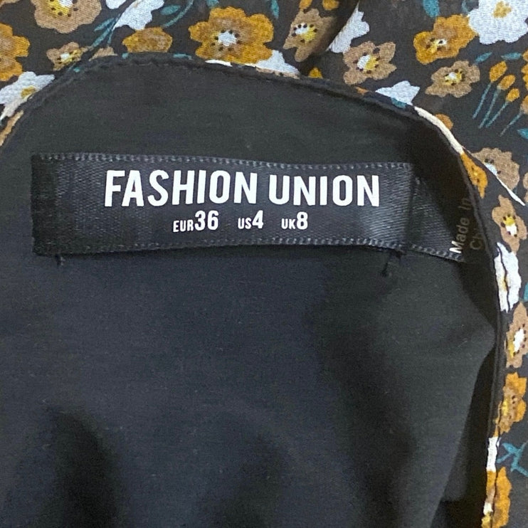 Fashion Union Multicolor Floral Short Puff Sleeve Pleated A Line Mini Dress Sz S