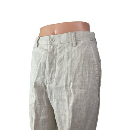 Zara 100% Linen Women's Beige High Rise Straight Chino Trousers Dress Pants Sz S