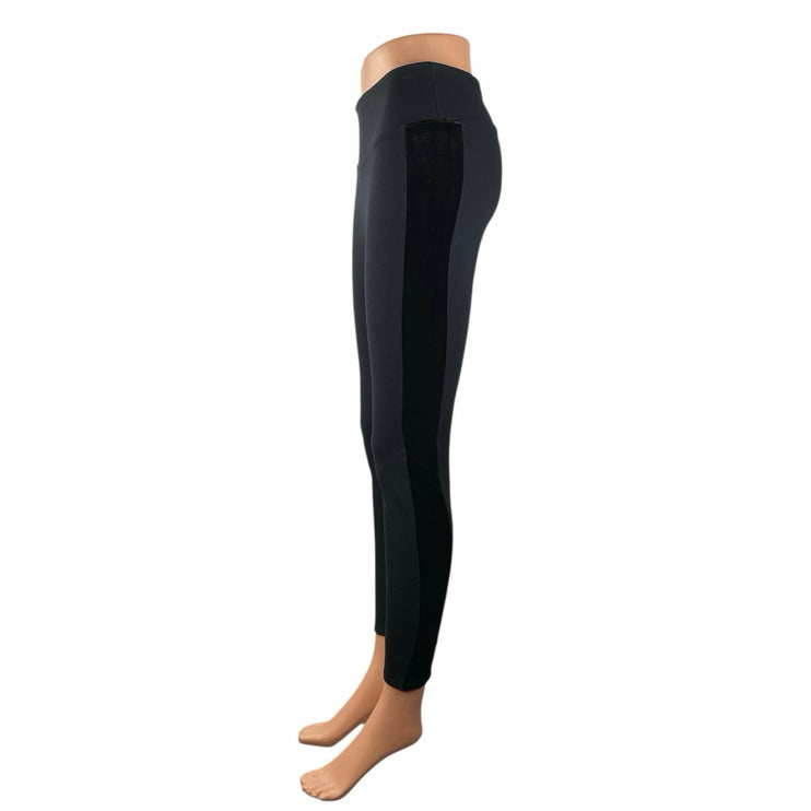Spanx Womens Black Mid Rid Side Stripe Colorblock Yoga Athletic Leggings Pants M