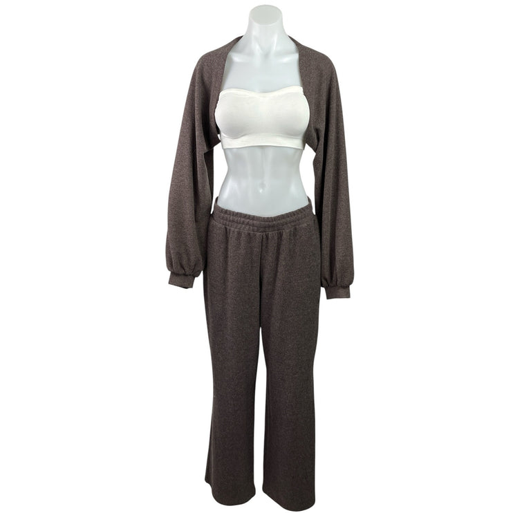 MP Brown Long Sleeve Cropped Shrug Bolero & Loungewear Pants 2 Pieces Sets Sz M