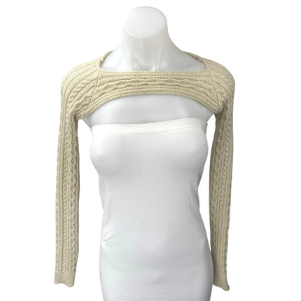 Edikted Cream Beige Cable Knit Long Sleeve Boat Neck Bolero Sweater Crop Top S