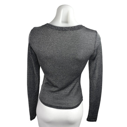 Free People Women's Black Metallic Long Sleeve Sheer Casual Tee T Shirt Top XS
