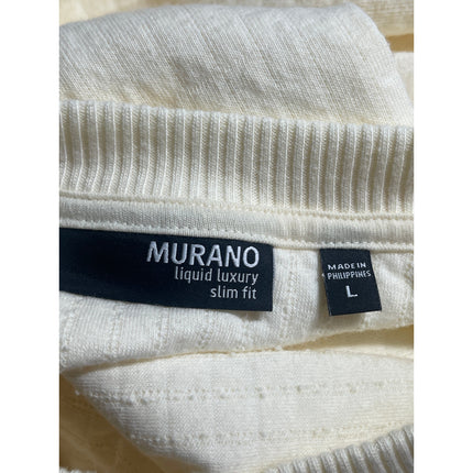 Murano Men's Cream Slim Fit Long Sleeve Crewneck Textured Sweater Top Size L