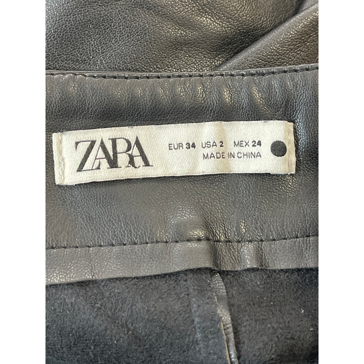 Zara Women's Black Faux Vegan Leather Mid Rise Slim Skinny Moto Trousers Pants 2