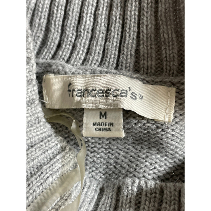 Francesca's Women's Gray Reversible Sequin Mock Neck Cutout Sweater Top Size M