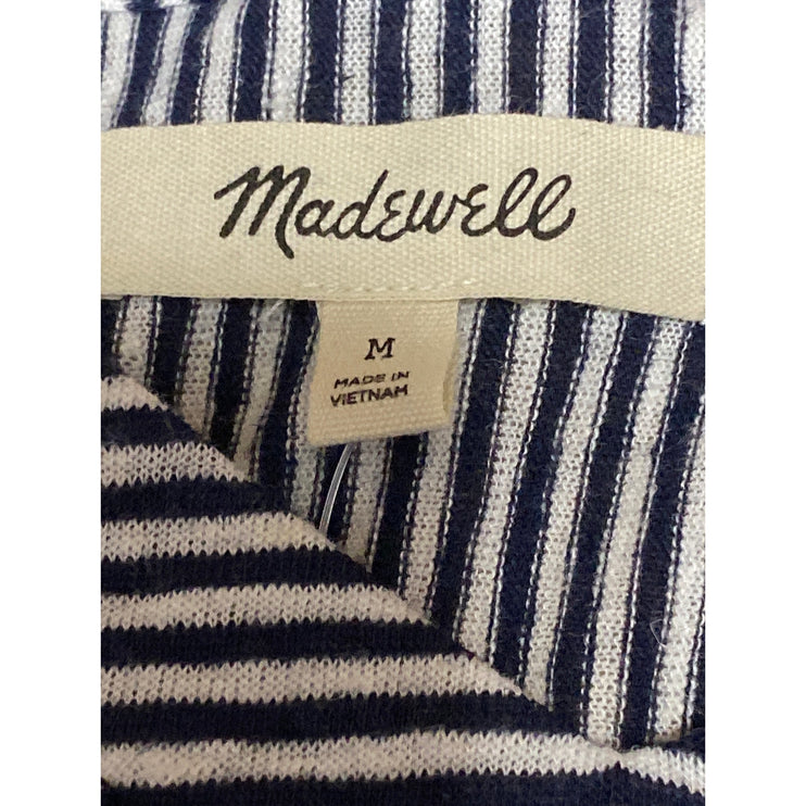 Madewell Black White Linen Striped V Neck Drop Sleeve T Shirt Tee Top Size M