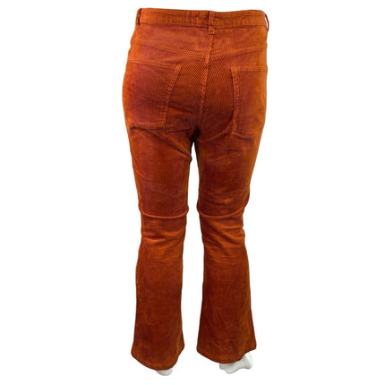 Monki Women's Orange Corduroy High Waisted Flared Boocut Trousers Pants Size 48