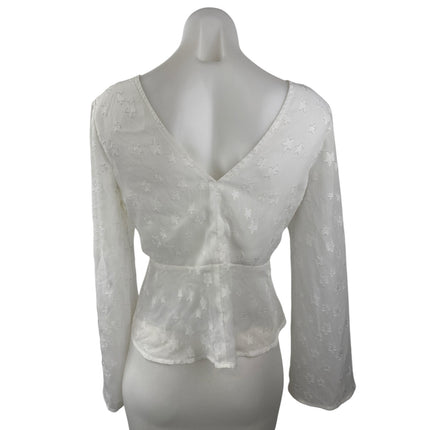 Ark n Co White Star Long Bell Sleeve V Neck Ruched Peplum Blouse Top Size S
