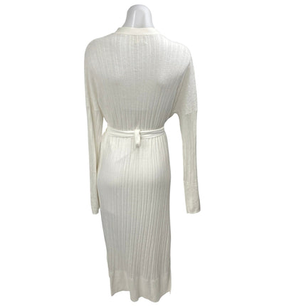 Charli Women's White Linen Rib Knit Long Sleeve Belted Pocket Maxi Robe Size M