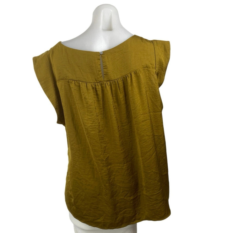 Loft Ruffle Bib Women's Green Sleeveless Crew Neck Tank Babydoll Blouse Top XL