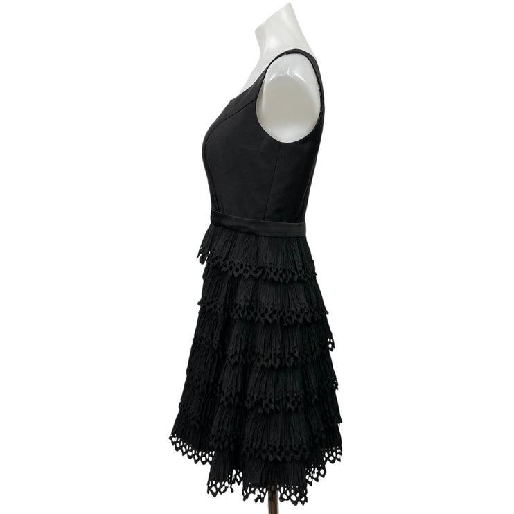 Sherri Hill Black Sleeveless Ruffle Tiered Fit & Flare Prom Mini Dress Size 8