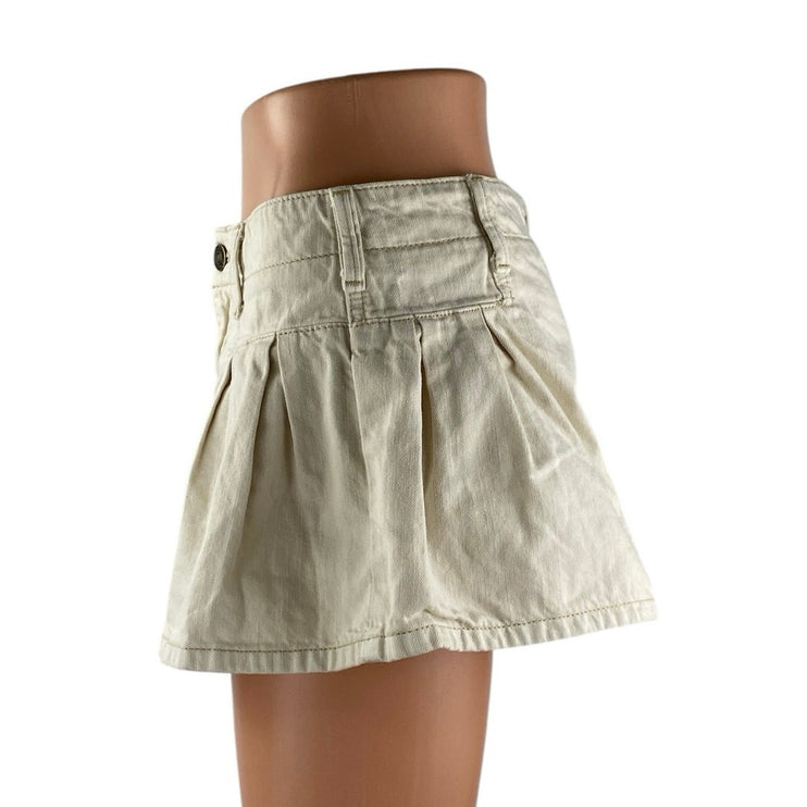 Free People We The Free Beige Mid Rise Pleated A Line Bell Denim Jean Shorts 27