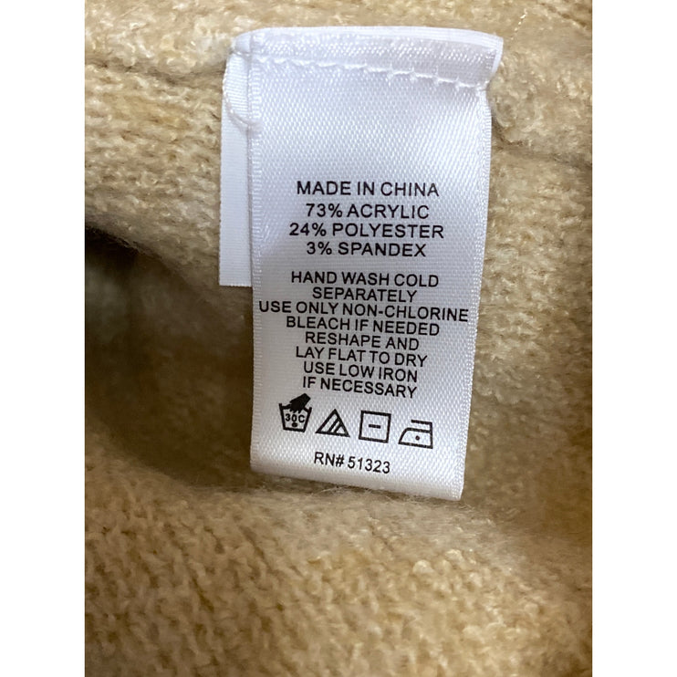 Cece Women's Tan Beige Knit Pocket Crewneck Button Down Cardigan Sweater Top XS