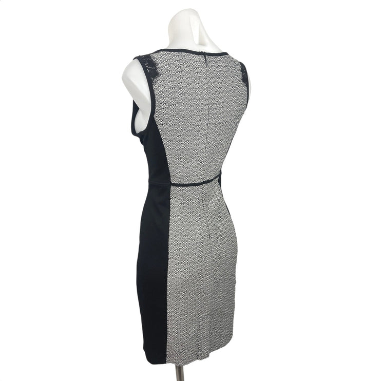 Elle Black White Sleeveless Crewneck Lace Trim Career Office Sheath Dress Size 8