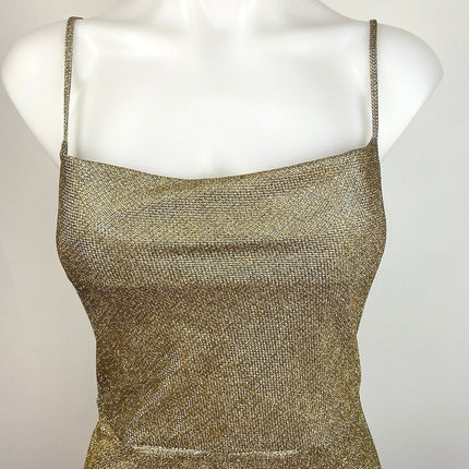 MNG Mango NWT Gold Sleeveless Slit Glitter Shiny Texture Slip Midi Dress Size XS