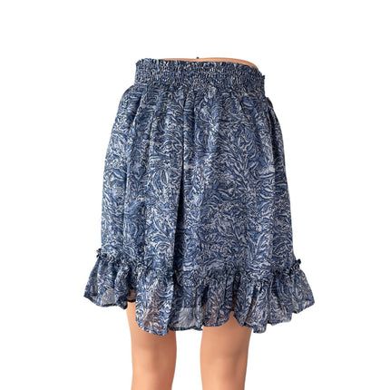 NEW Aqua Women's Blue Floral Sheer Ruffled High Rise Mini A-Line Skort Skirt XL