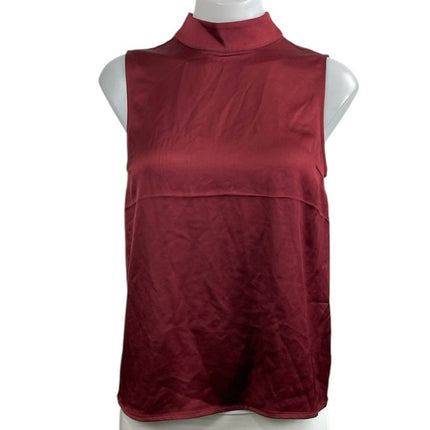Express Women's Red Satin Mock Neck Sleeveless Corporate Work Tank Blouse Top XS
