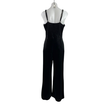 Forever 21 Black Velvet Sleeveless Belted V Neck Wide Leg Tank Romper Jumpsuit L