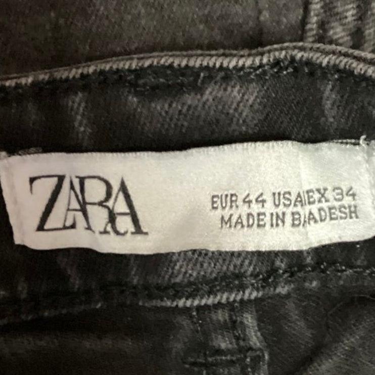 Zara Black Mid Rise Denim Cotton Stretch Casual Cropped Skinny Jeans Size 12