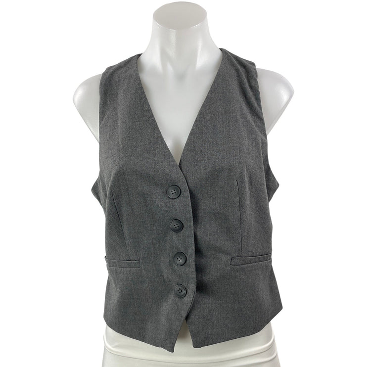 Zara Women's Gray Sleeveless V Neck Button Down Pocket Vest Crop Top Size M