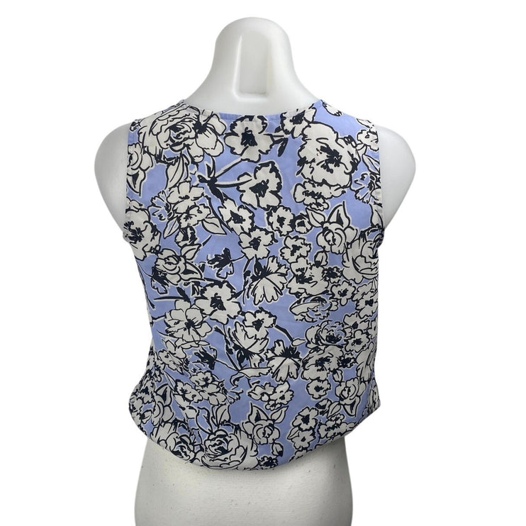 Ann Taylor LOFT Women's Blue White Floral Sleeveless V Neck Blouse Top Size XXS