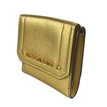Michael Kors Hayes Women's Gold Metallic Leather Trifold Coin Case Purse Wallet