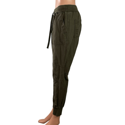 Aritzia TNA Women's Olive Green Linen Mid Rise Drawstring Jogger Pants Size S