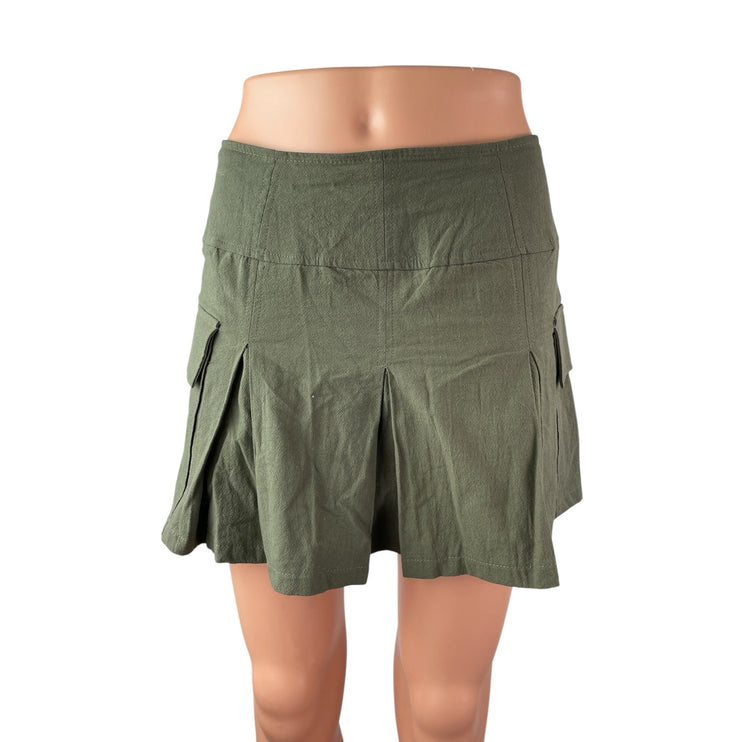 Kirious Women's Green High Rise Pleated Mini Flare A-Line Cargo Skort Skirt Sz S